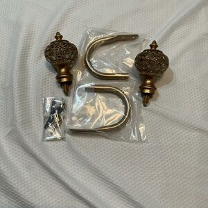 Ornate Gold Curtain Rod Finials and Brackets - Home Wall Decor